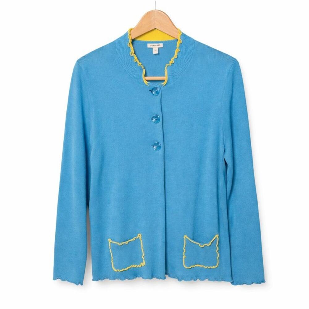 Venario Cardigan Womens Size XL Blue Green Cotton Modal Blend Coastal Grandma